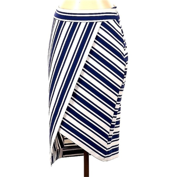 Express asymmetrical striped pencil skirt white & blue navy women’s size 4 - Picture 1 of 5